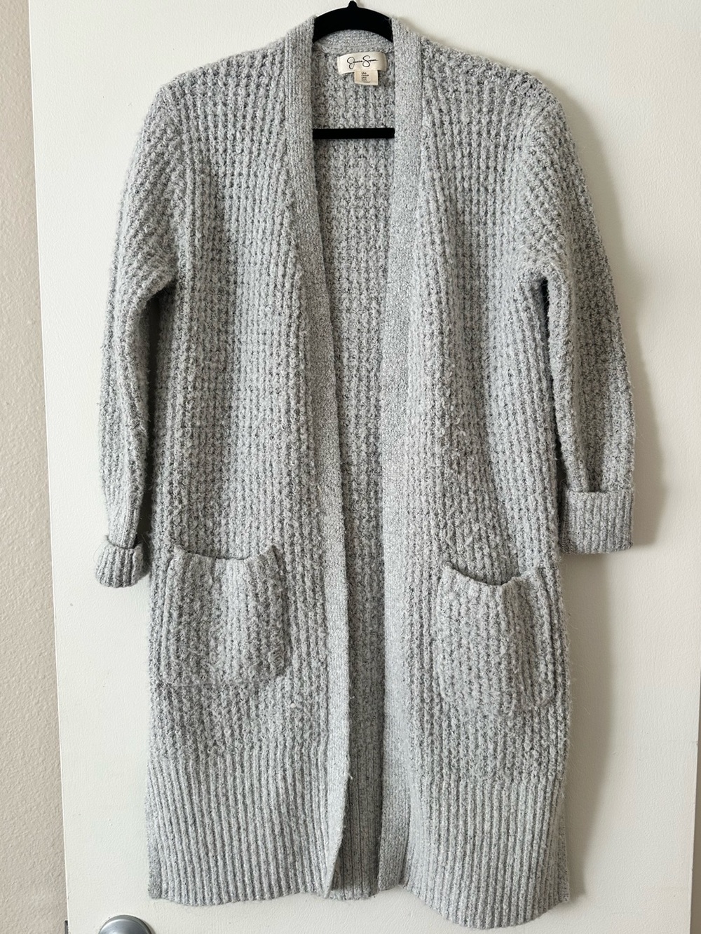 Jessica Simpson Light Gray Waffle Open-Front Cardigan Size Small